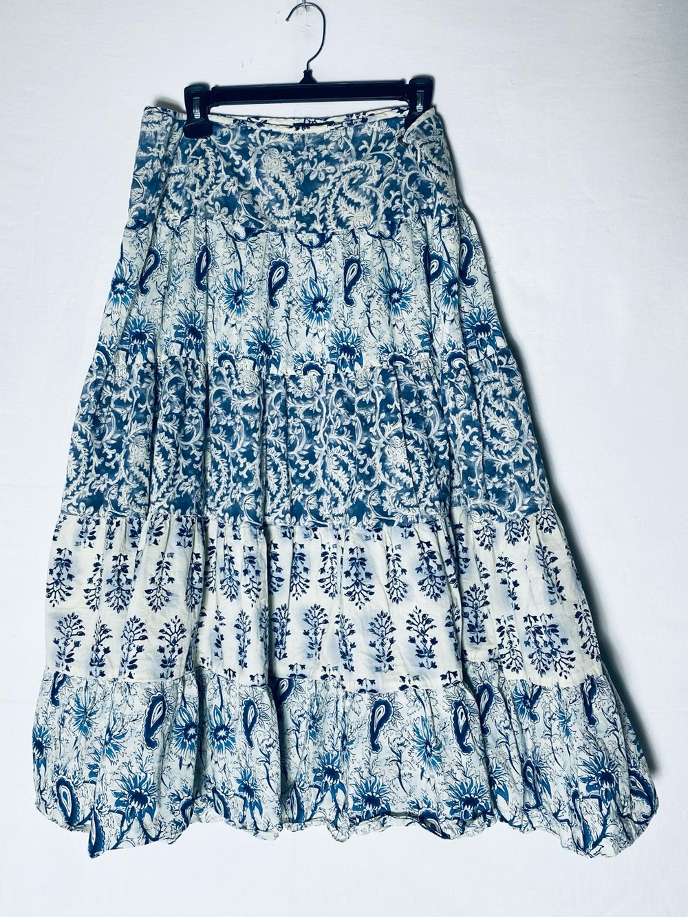 Lauren Ralph Lauren Blue & White Cotton Boho Tiered Peasant Maxi Skirt 10